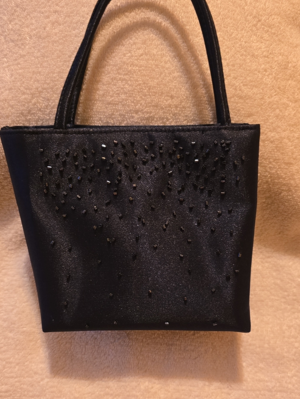 Navy Blue Satin Beaded Mini Tote Bag Evening Purse Holiday